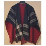 LL-FR - Estudio One Size Plaid Fringe Poncho Wrap, Black and Red