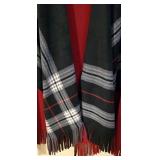 LL-FR - Estudio One Size Plaid Fringe Poncho Wrap, Black and Red