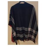 LL-FR - Estudio One Size Plaid Fringe Poncho Wrap, Black and Red