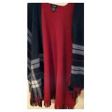 LL-FR - Estudio One Size Plaid Fringe Poncho Wrap, Black and Red