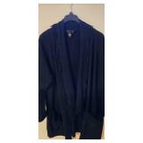LL-FR - Andrea Jovine Black Wool Cardigan with Fringe Trim, Size Large