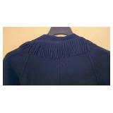 LL-FR - Andrea Jovine Black Wool Cardigan with Fringe Trim, Size Large