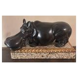O - Mid-Century Bronze Hippopotamus Sculpture on Marble Base