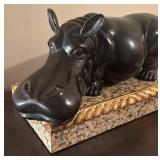 O - Mid-Century Bronze Hippopotamus Sculpture on Marble Base