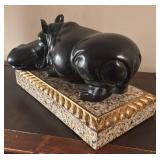 O - Mid-Century Bronze Hippopotamus Sculpture on Marble Base