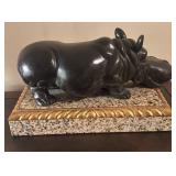O - Mid-Century Bronze Hippopotamus Sculpture on Marble Base