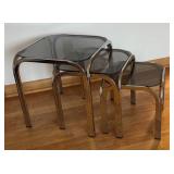 LR - Set of 3 Vintage Mid Century Chrome Nesting Tables with Smoky Glass Tops