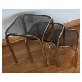 LR - Set of 3 Vintage Mid Century Chrome Nesting Tables with Smoky Glass Tops