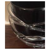 BR2 - Black Hand Blown Art Glass Bowl with Clear Twisted Design