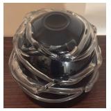 BR2 - Black Hand Blown Art Glass Bowl with Clear Twisted Design