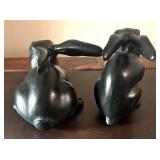 MB - Pair of Cast Iron Bunny Sculptures