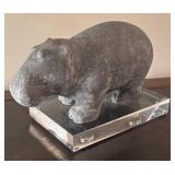 MB - Williams Sonoma Decorative Stone Hippo on Lucite Base