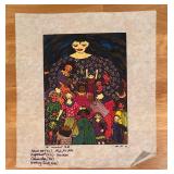 LR - Set of 4 Colorful Unframed Fabric Art Prints by Kiki 1990s