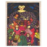 LR - Set of 4 Colorful Unframed Fabric Art Prints by Kiki 1990s