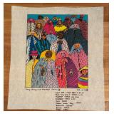 LR - Set of 4 Colorful Unframed Fabric Art Prints by Kiki 1990s