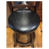 K - Pair of Swivel Barstools with Wood Frame and Black Cushioned Seats