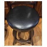 K - Pair of Swivel Barstools with Wood Frame and Black Cushioned Seats