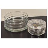 LR - Glass Ribbed Bowl and Lidded Trinket Dish with Decorative Marbles