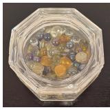 LR - Glass Ribbed Bowl and Lidded Trinket Dish with Decorative Marbles