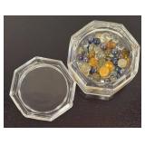 LR - Glass Ribbed Bowl and Lidded Trinket Dish with Decorative Marbles
