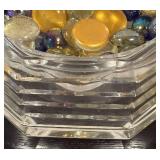 LR - Glass Ribbed Bowl and Lidded Trinket Dish with Decorative Marbles