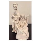 LR - Fabio Mola Clay Sculpture of Seated Woman and Standing Boy Italian