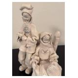 LR - Fabio Mola Clay Sculpture of Seated Woman and Standing Boy Italian