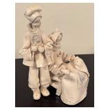 LR - Fabio Mola Clay Sculpture of Seated Woman and Standing Boy Italian