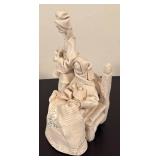 LR - Fabio Mola Clay Sculpture of Seated Woman and Standing Boy Italian