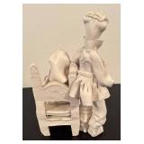 LR - Fabio Mola Clay Sculpture of Seated Woman and Standing Boy Italian