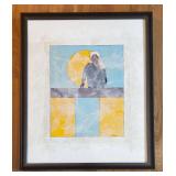 LR - Framed Original Fred Blumenthal Painting with Abstract Figure and Sun
