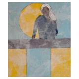 LR - Framed Original Fred Blumenthal Painting with Abstract Figure and Sun