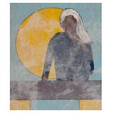 LR - Framed Original Fred Blumenthal Painting with Abstract Figure and Sun