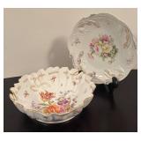 LR - Set of 2 Vintage Dresden and Bavaria Porcelain Bowls with Floral Designs