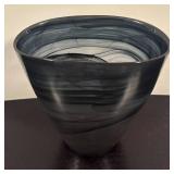 LR - Art Glass Vase with Black and Gray Swirl Design