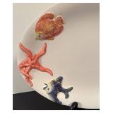 LR - Bassano Italy Ceramic Platter and 2 Serving Bowls with Fish and Starfish Motif