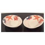 LR - Bassano Italy Ceramic Platter and 2 Serving Bowls with Fish and Starfish Motif