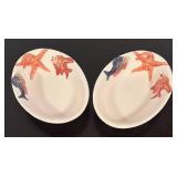 LR - Bassano Italy Ceramic Platter and 2 Serving Bowls with Fish and Starfish Motif