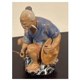 LR - Asian Mud Man Fisherman Figurine with Fishing Pole