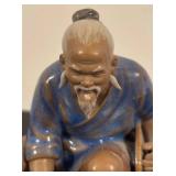 LR - Asian Mud Man Fisherman Figurine with Fishing Pole