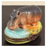 K - Rochard "Hippopotamus" Limoges box / Limoges France Hand-Painted Hippo Trinket Box