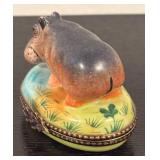 K - Rochard "Hippopotamus" Limoges box / Limoges France Hand-Painted Hippo Trinket Box