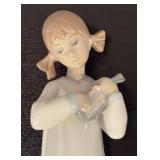 K - Lladro Porcelain Girl with Mandolin Figurine