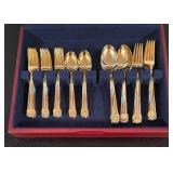 LR - Vintage Hampton Silversmiths Gold Flatware Service for 12
