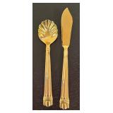 K - Set of 7 Vintage Hampton Silversmiths Gold-Toned Serving Utensils