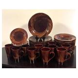 LR - Home Stoneware Tortoise Shell Dinnerware Set with Plates, Bowls, and Mugs