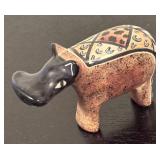 LR - Set of 3 Hippo Figurines - Brass, Glass and Hand-Painted Stone