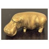 LR - Set of 3 Hippo Figurines - Brass, Glass and Hand-Painted Stone