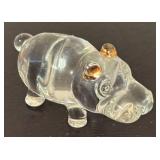 LR - Set of 3 Hippo Figurines - Brass, Glass and Hand-Painted Stone