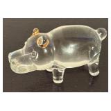 LR - Set of 3 Hippo Figurines - Brass, Glass and Hand-Painted Stone